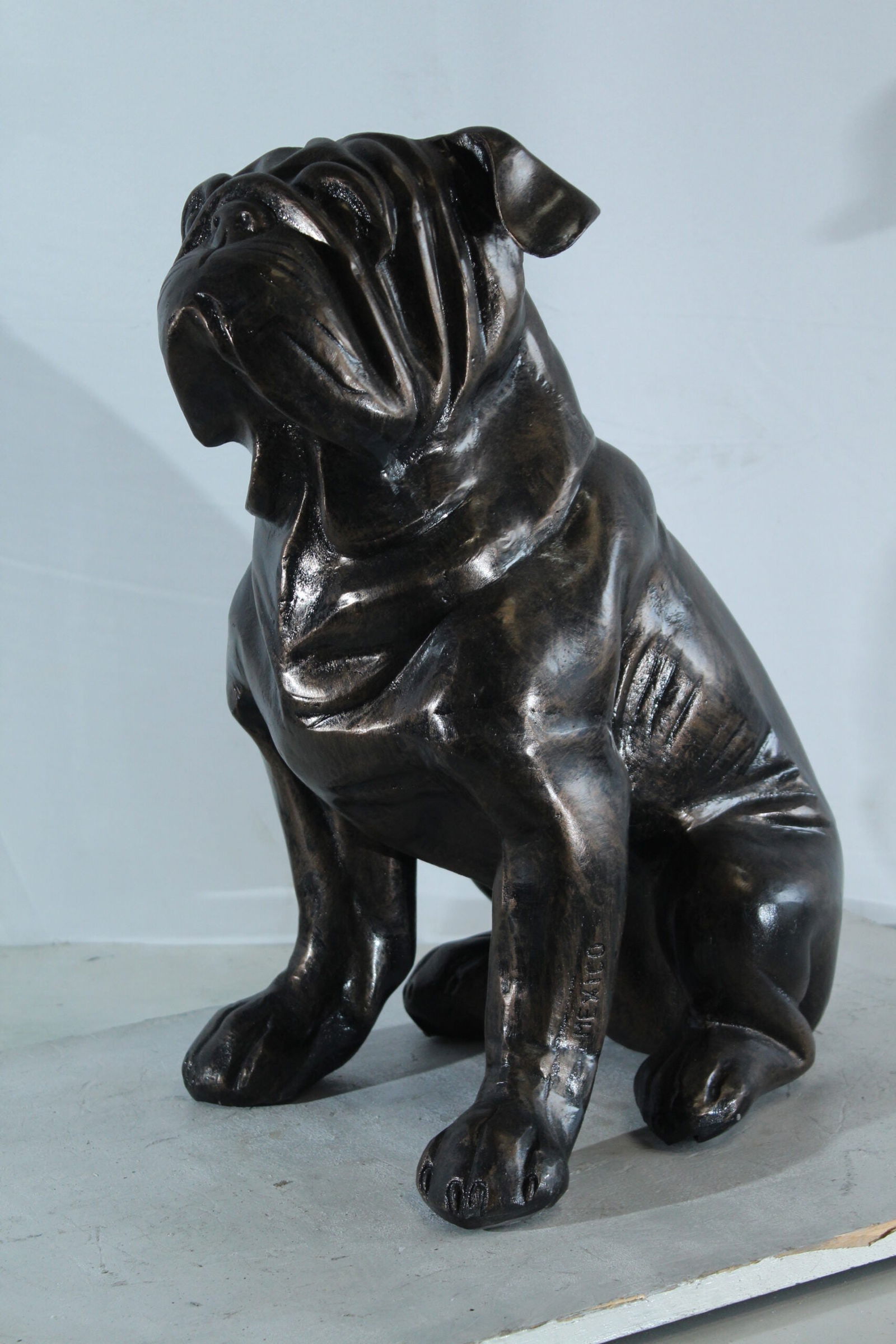 Aluminum Bulldog Statue with Sitting Pose and Wrinkled Detailing - Bronze-Style Pet Lover Sculpture - 2
