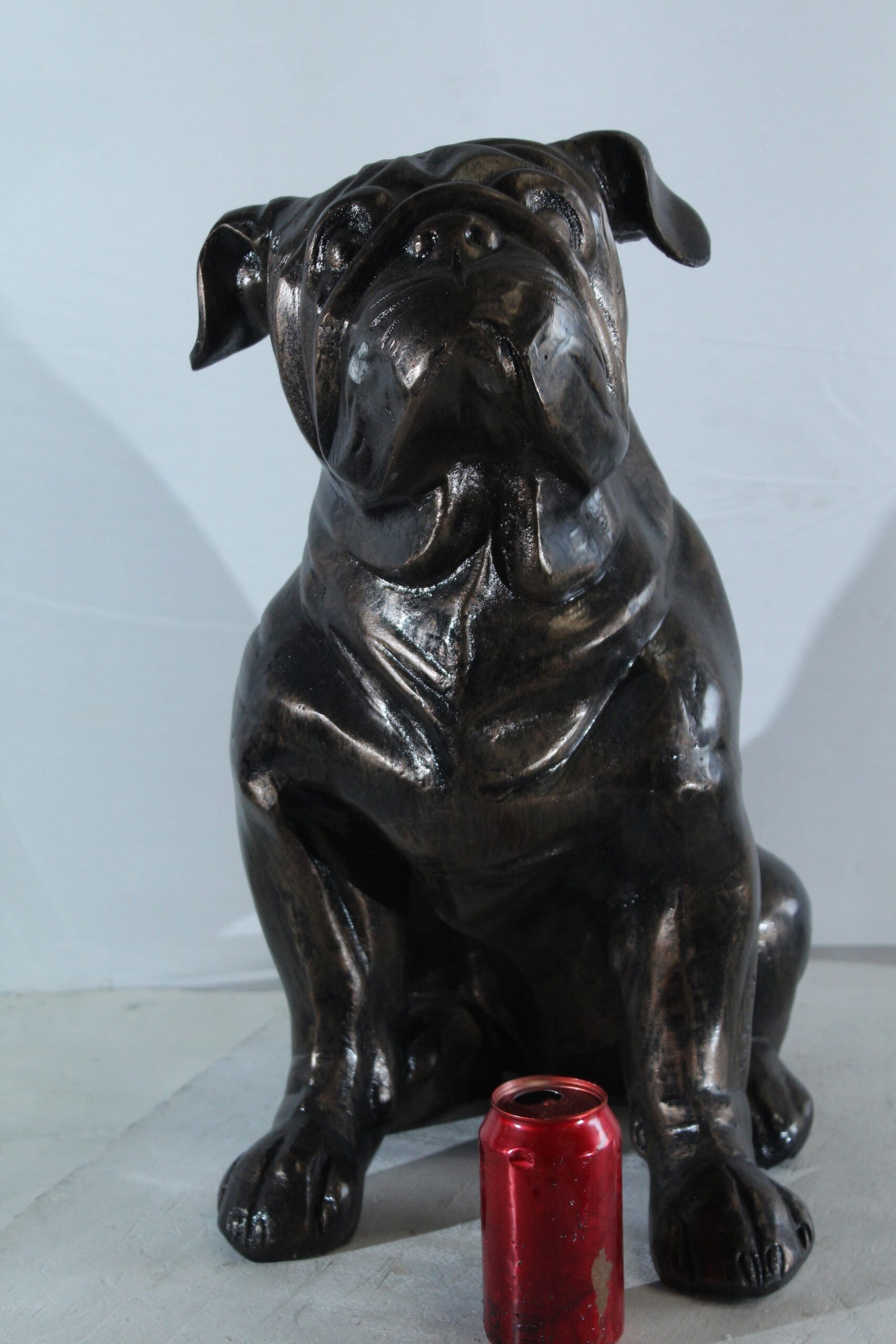 Aluminum Bulldog Statue with Sitting Pose and Wrinkled Detailing - Bronze-Style Pet Lover Sculpture - 3