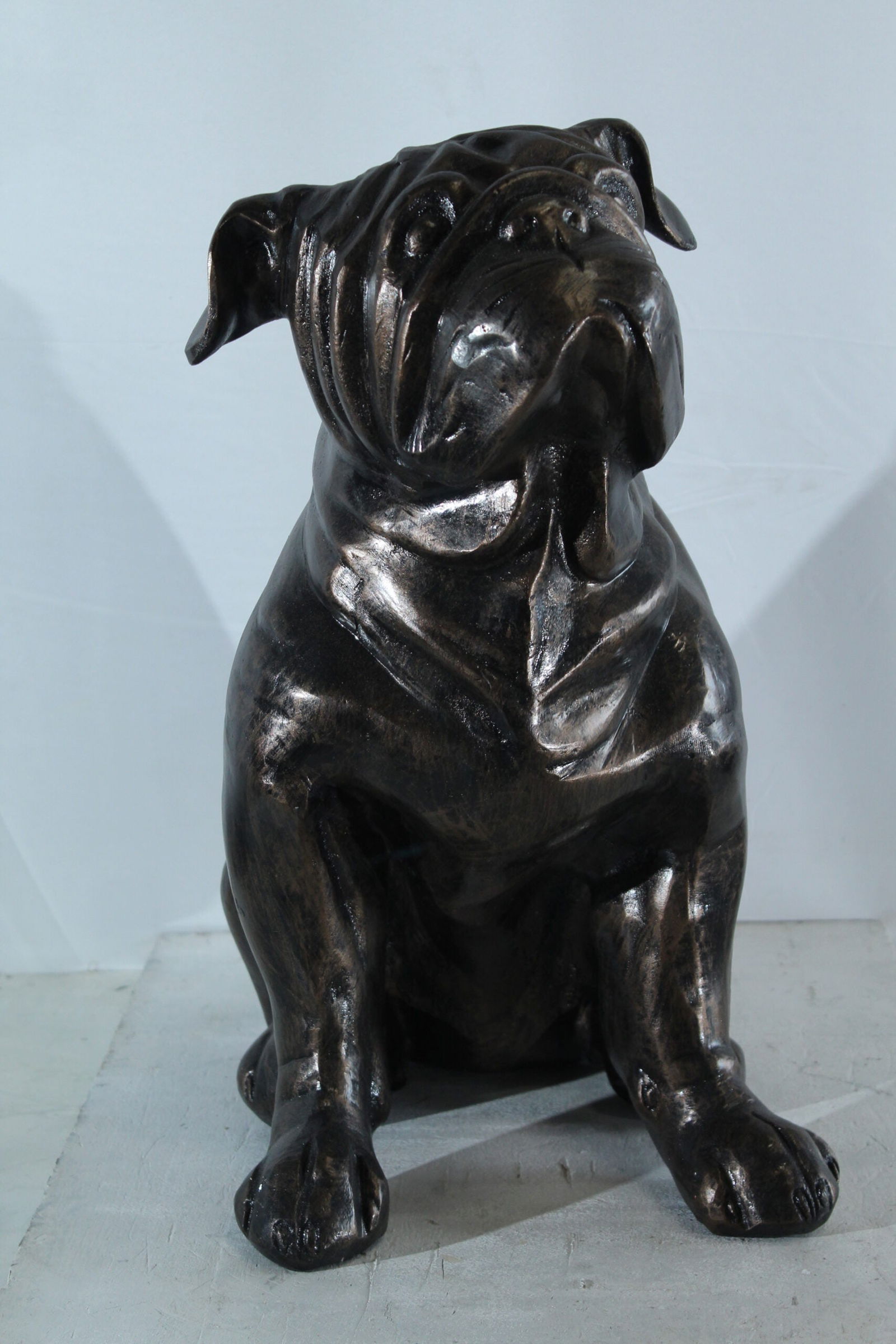 Aluminum Bulldog Statue with Sitting Pose and Wrinkled Detailing - Bronze-Style Pet Lover Sculpture - 4