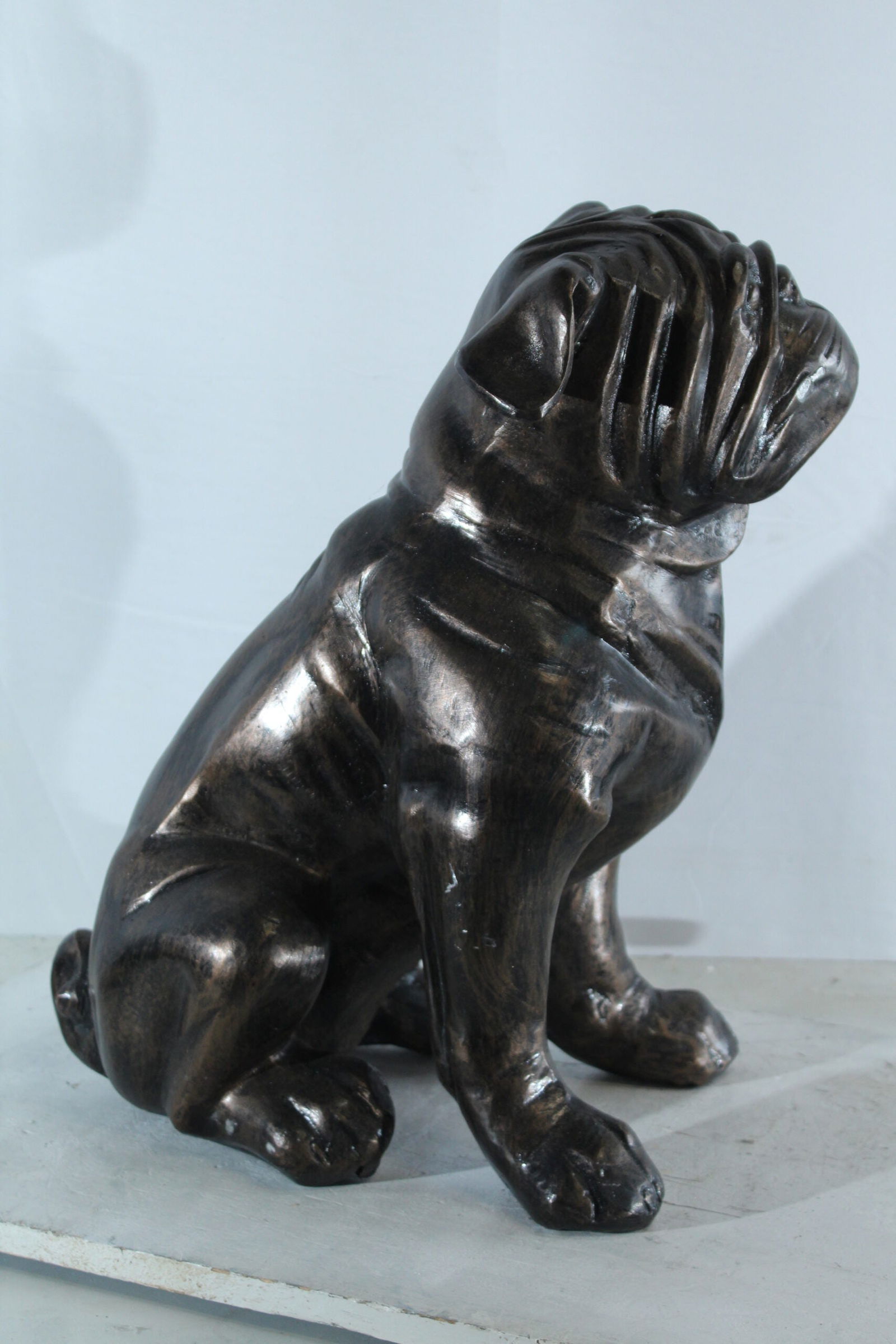 Aluminum Bulldog Statue with Sitting Pose and Wrinkled Detailing - Bronze-Style Pet Lover Sculpture - 5