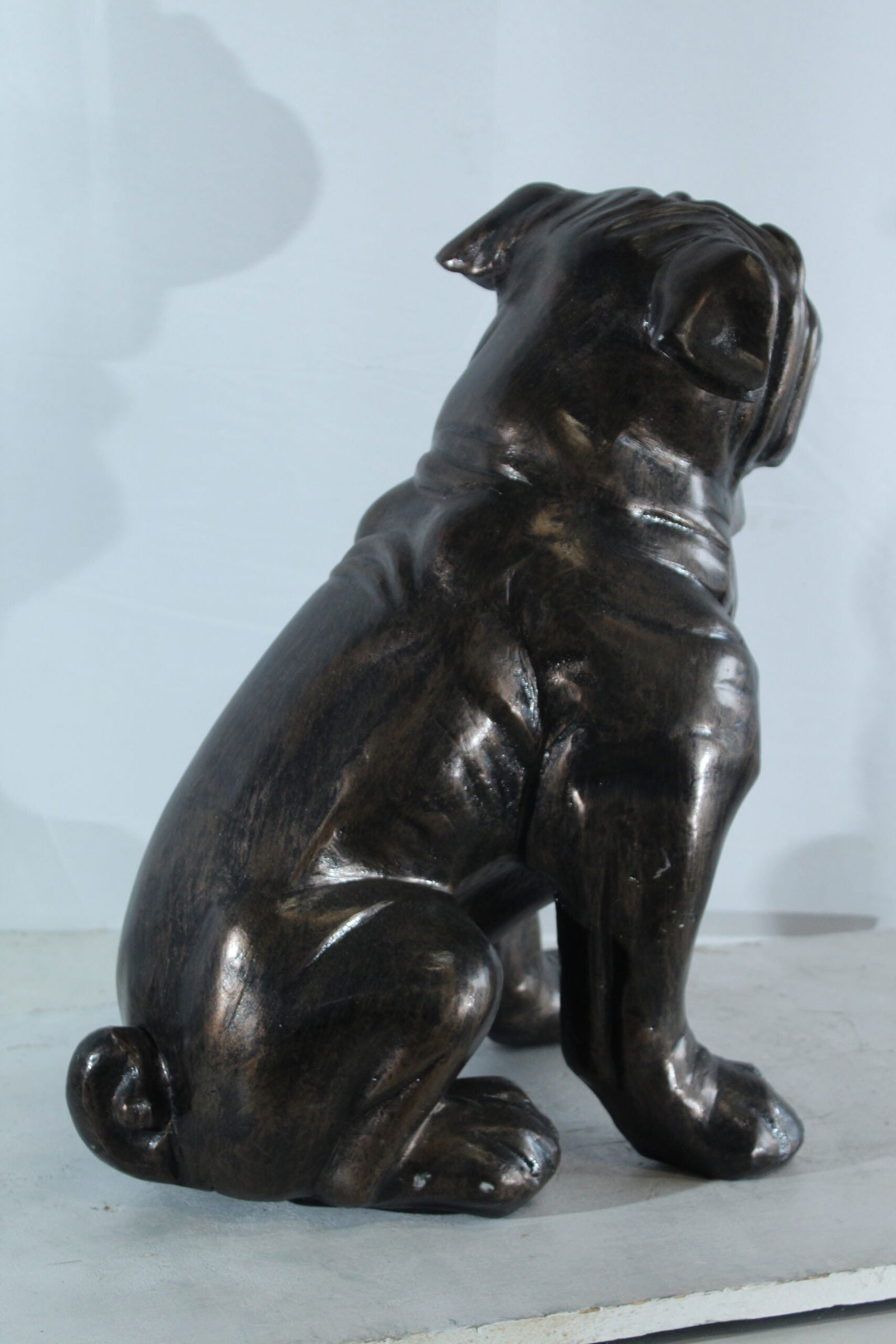 Aluminum Bulldog Statue with Sitting Pose and Wrinkled Detailing - Bronze-Style Pet Lover Sculpture - 6