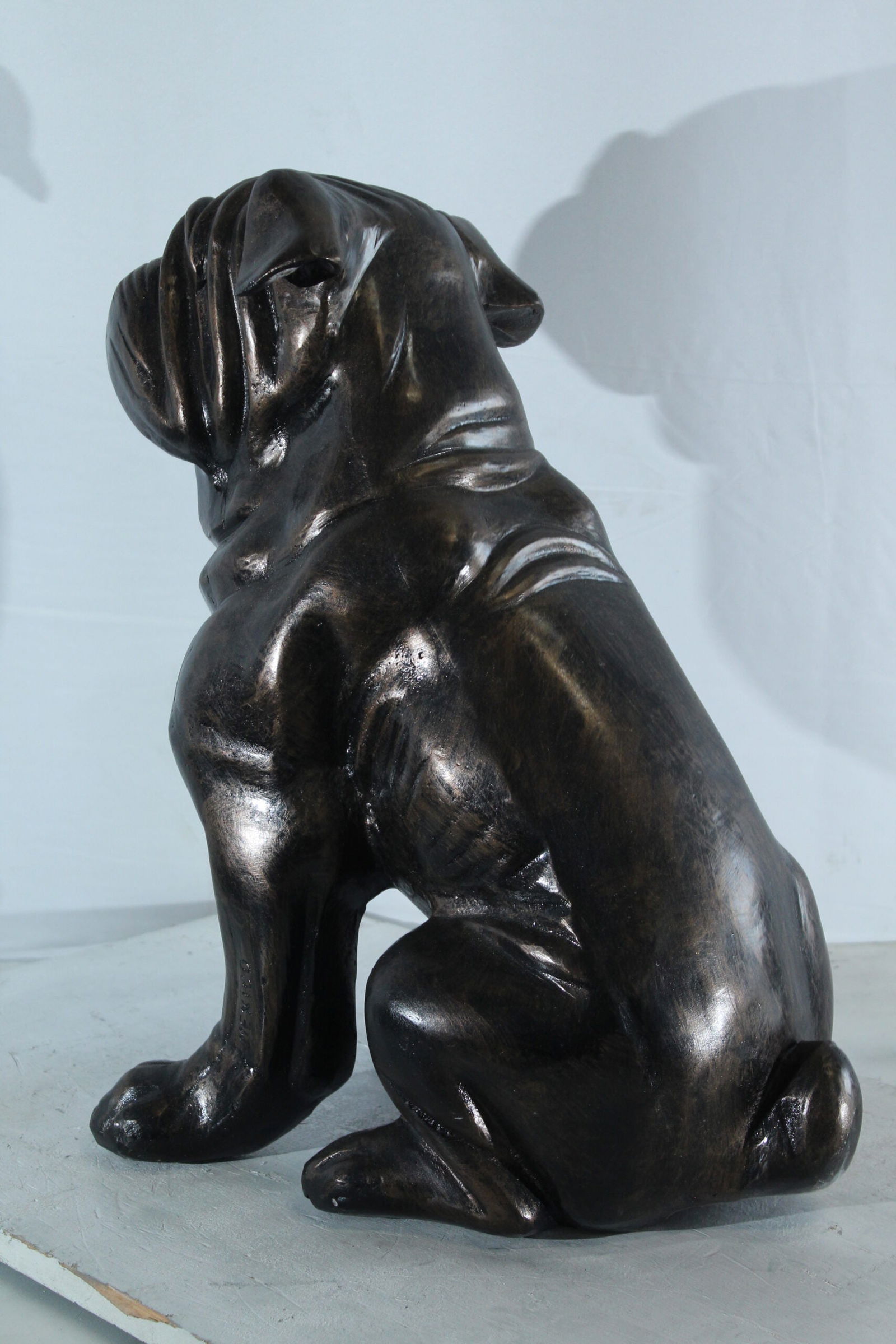 Aluminum Bulldog Statue with Sitting Pose and Wrinkled Detailing - Bronze-Style Pet Lover Sculpture - 9