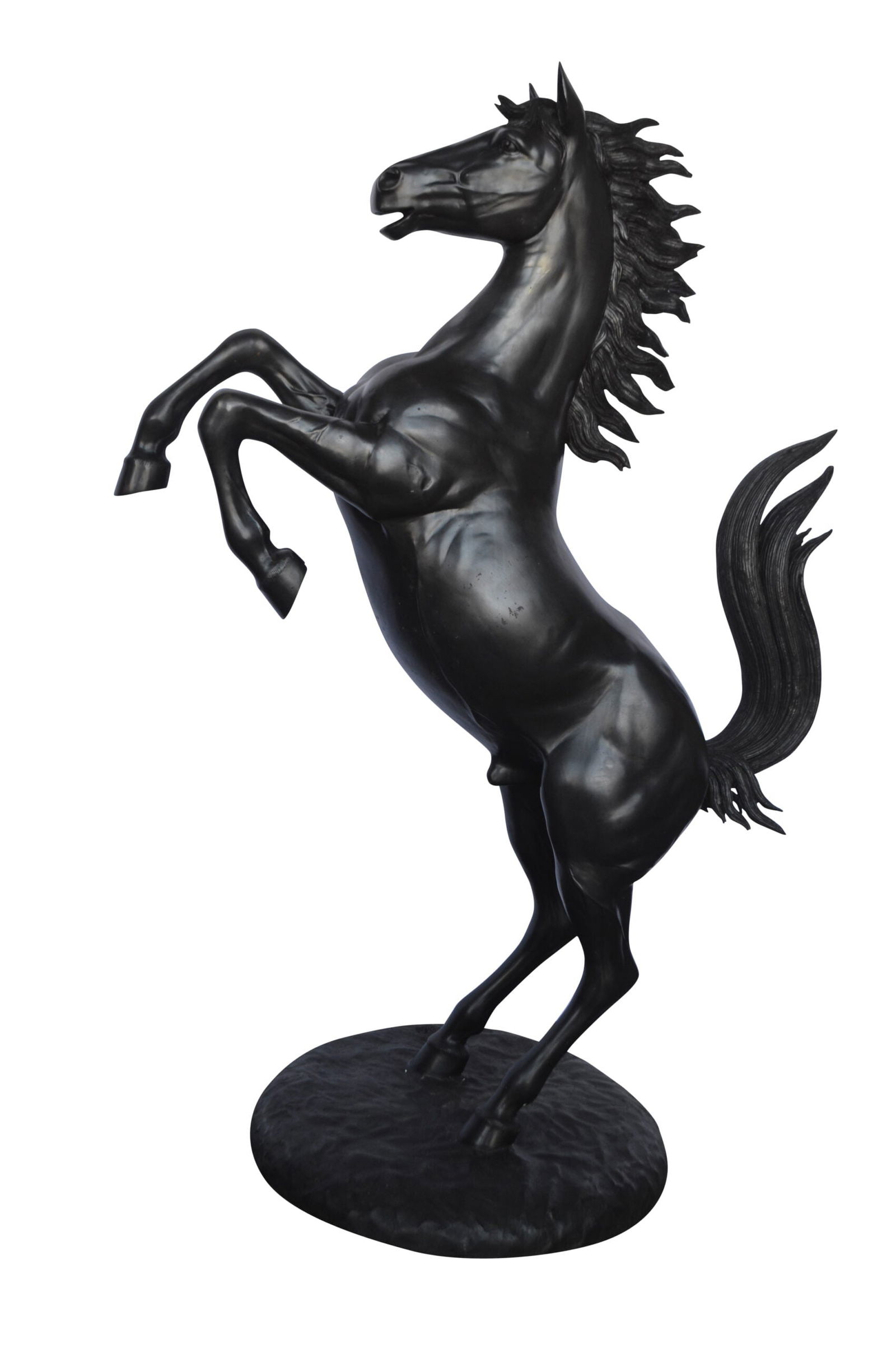 Ferrari Horse Bronze Statue Large - Size: 26"L x 42"W x 61"H.: Title:Ferrari Horse Bronze Statue Large - Size: 26"L x 42"W x 61"H.Description:A stunning large and heavy bronze Sculpture depicting Ferrari horse (car symbol) jumping on two legs mounted on a bronze