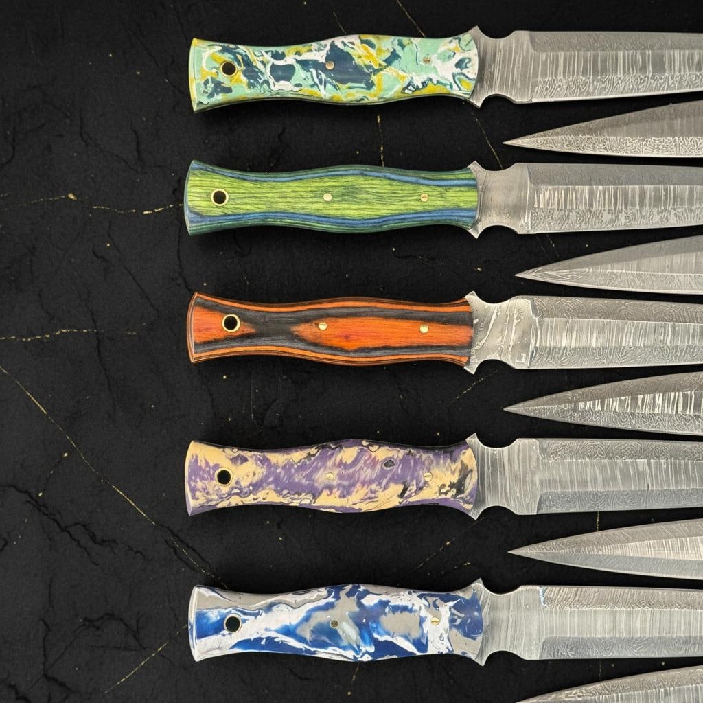 Lot of 10 Damascus Steel Hunting Daggers 11" Full Tang Knives with Pakka Wood Handles - 3