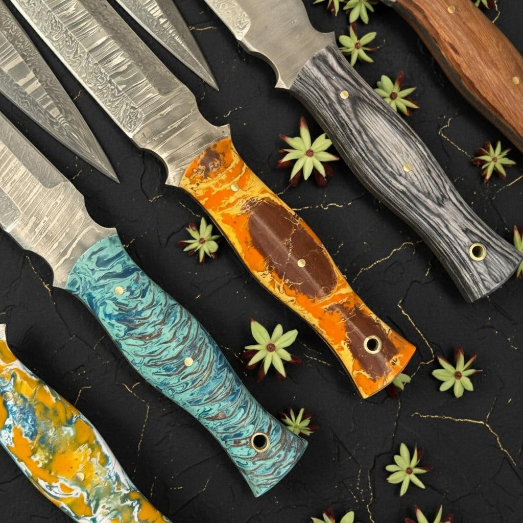 Lot of 10 Damascus Steel Hunting Daggers 11" Full Tang Knives with Pakka Wood Handles - 6