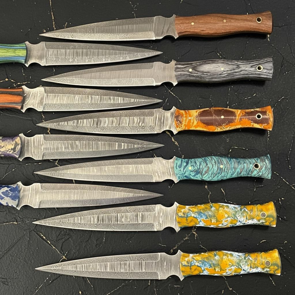 Lot of 10 Damascus Steel Hunting Daggers 11" Full Tang Knives with Pakka Wood Handles - 7