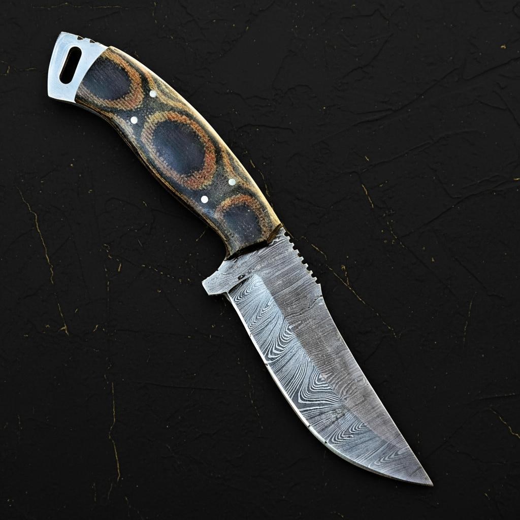 Hand Forged Damascus Hunting Knife, 9-inch Custom Full Tang Blade with Micarta Handle - 3