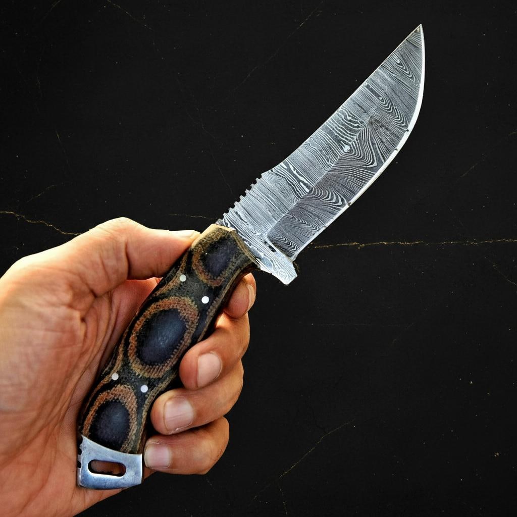 Hand Forged Damascus Hunting Knife, 9-inch Custom Full Tang Blade with Micarta Handle - 4