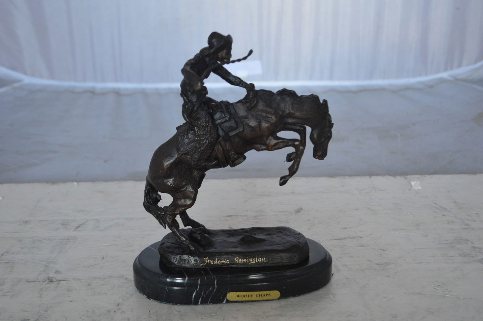 Wooly Chaps Bronze Statue by Remington 13H - Size: 8"L x 3"W x 9"H. - 4