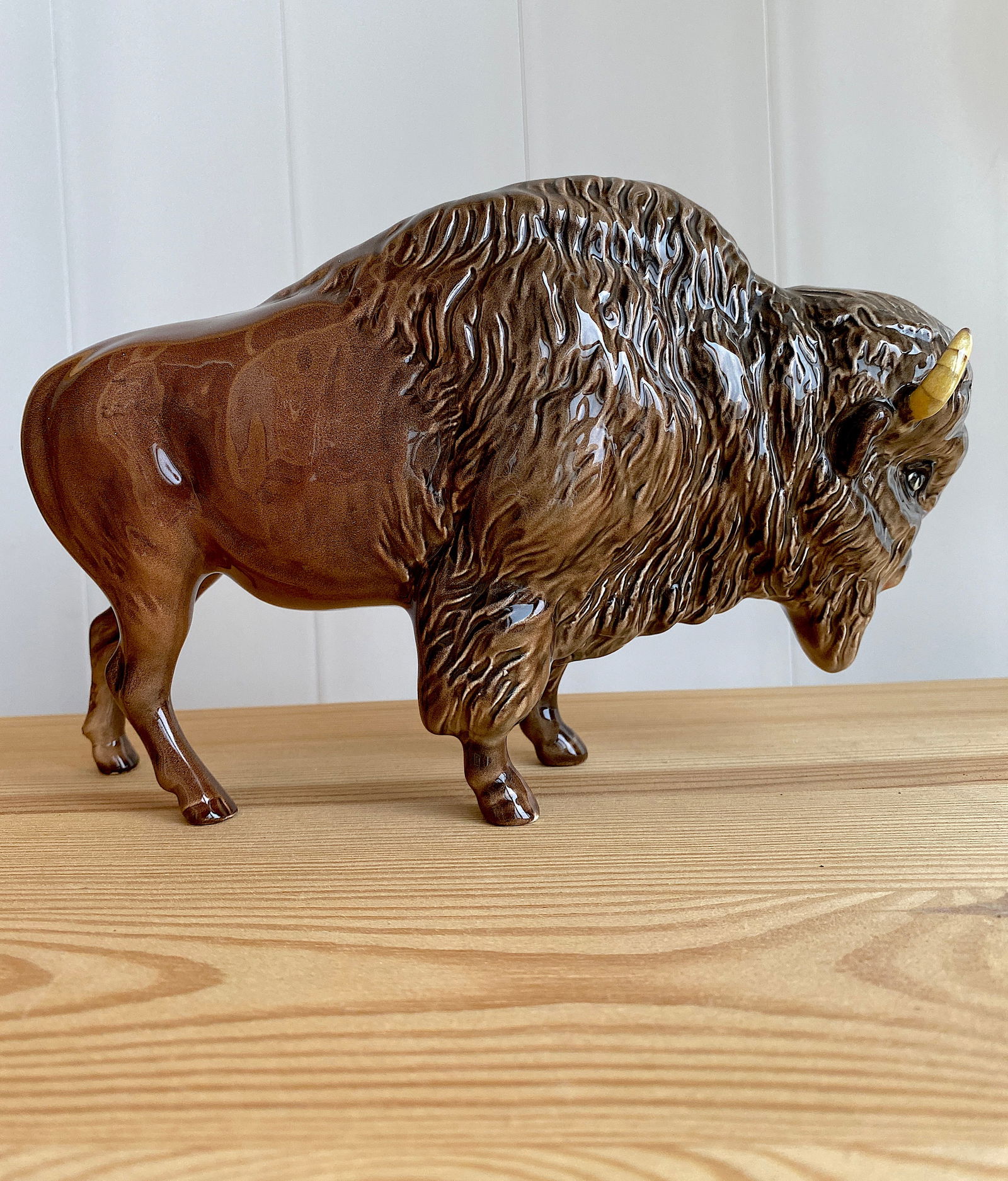 Signed Porcelain Bison Statue - 2