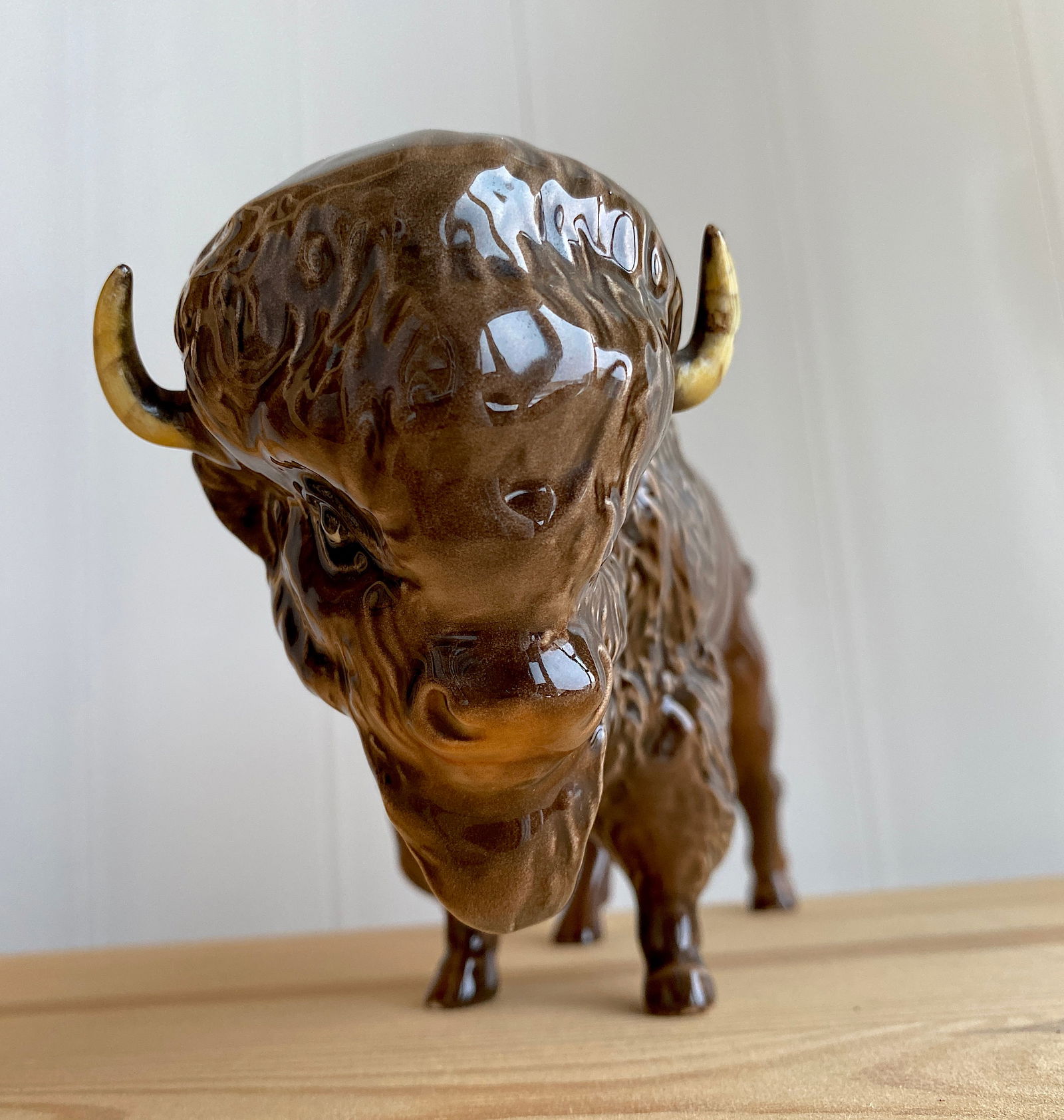 Signed Porcelain Bison Statue - 4