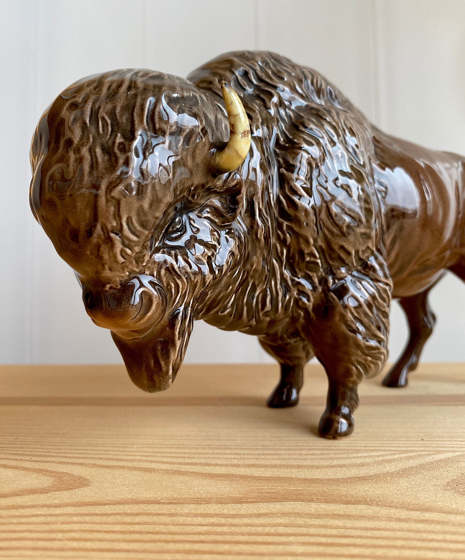 Signed Porcelain Bison Statue - 5