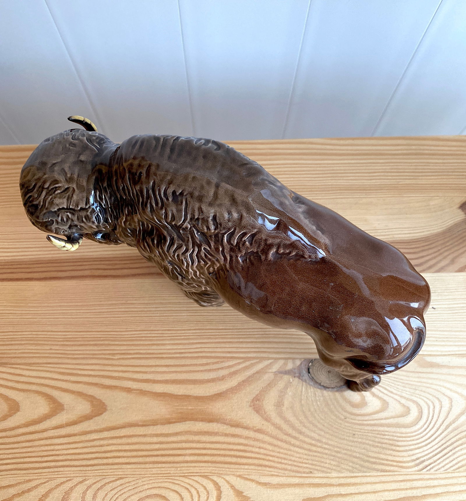 Signed Porcelain Bison Statue - 9