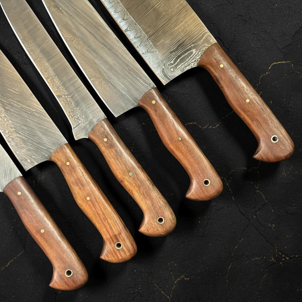 5pc Hand Forged Damascus Steel Chef Knife Set Full Tang with Pakka Wood Handles - 4