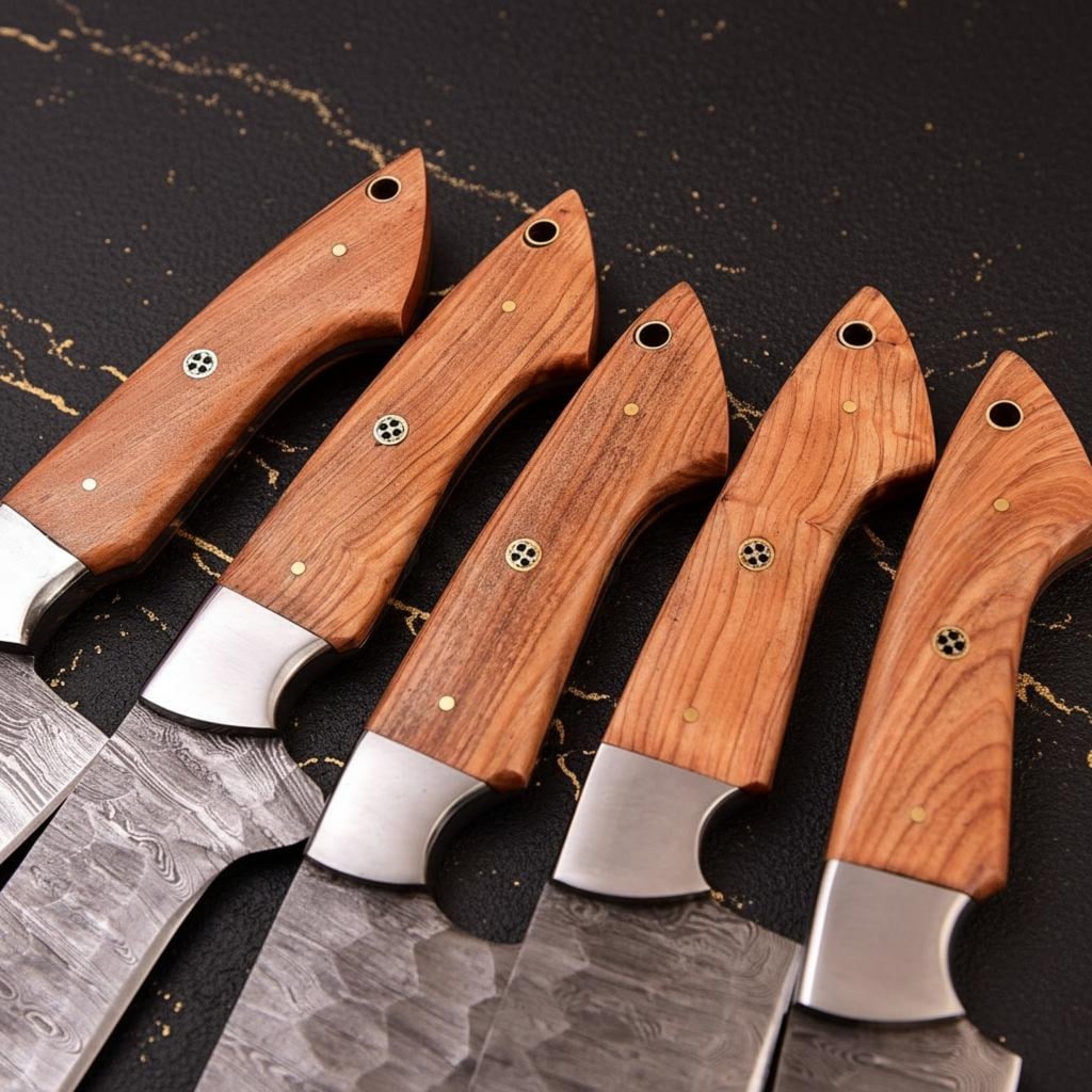 Twist Pattern Damascus Steel 5-Piece Chef Knife Set, Hand Forged Carbon Steel - 2
