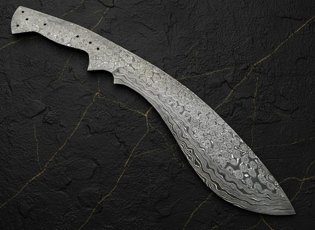 Hand Forged Damascus Steel Kukri Blade Blank 12" Full Tang for Custom Knife Making: Title:Hand Forged Damascus Steel Kukri Blade Blank 12" Full Tang for Custom Knife MakingDescription:This listing is for a high-quality, hand-forged Kukri knife blade blank, ready for your custom