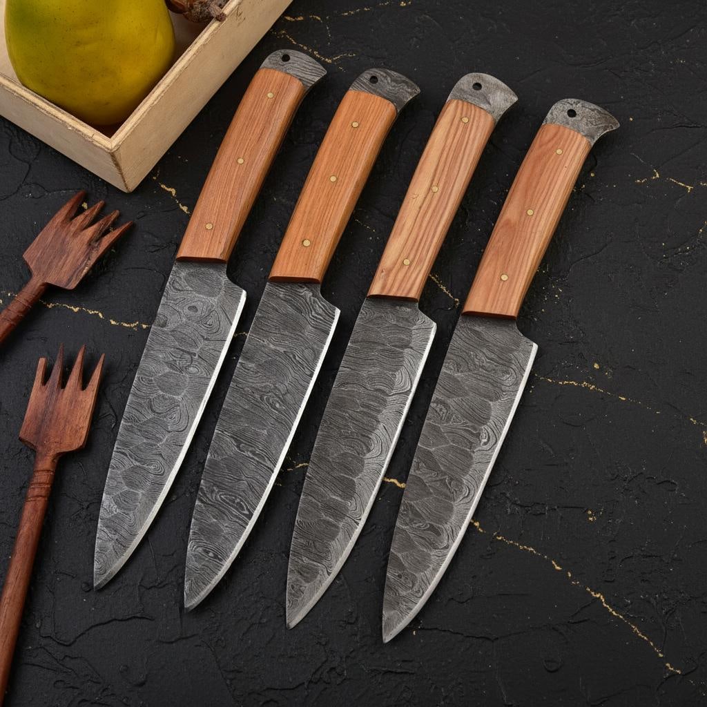 Hand Forged Damascus Steel Steak Knife Set of 4 with Rosewood Handles for Kitchen - 4