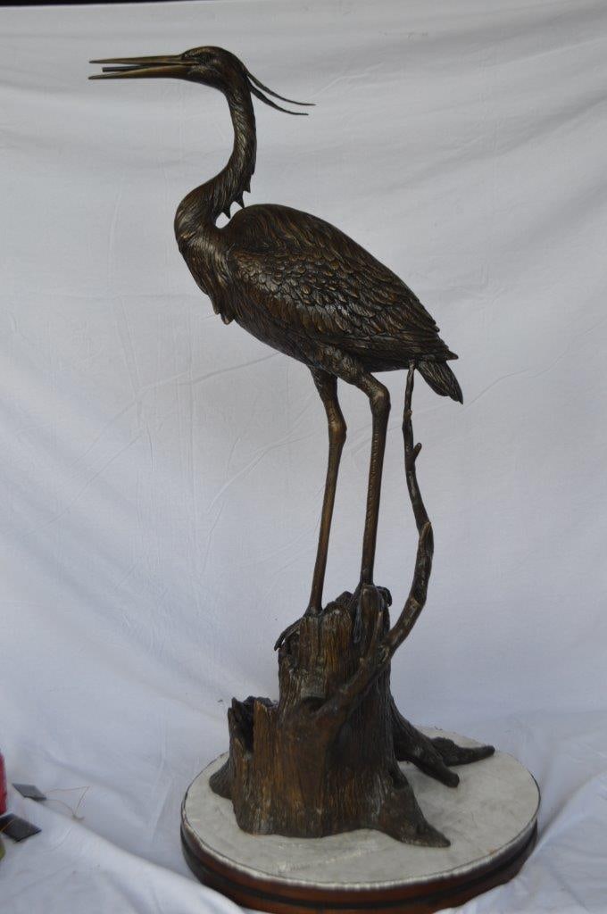 Great blue heron perched bronze statue Fountain - Size: 22"L x 21"W x 49"H. - 10