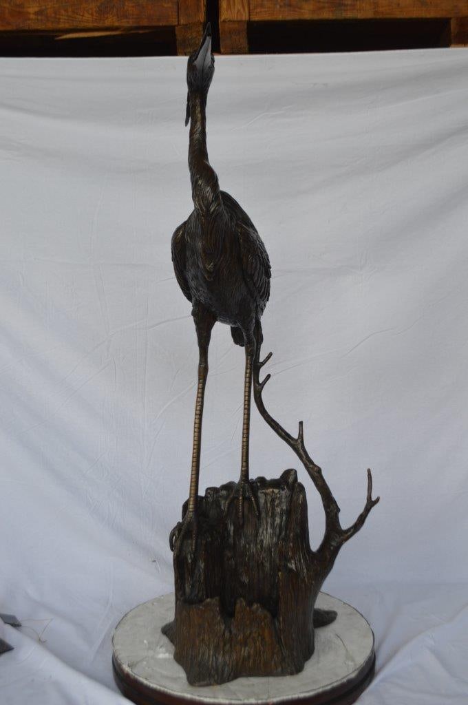 Great blue heron perched bronze statue Fountain - Size: 22"L x 21"W x 49"H. - 12