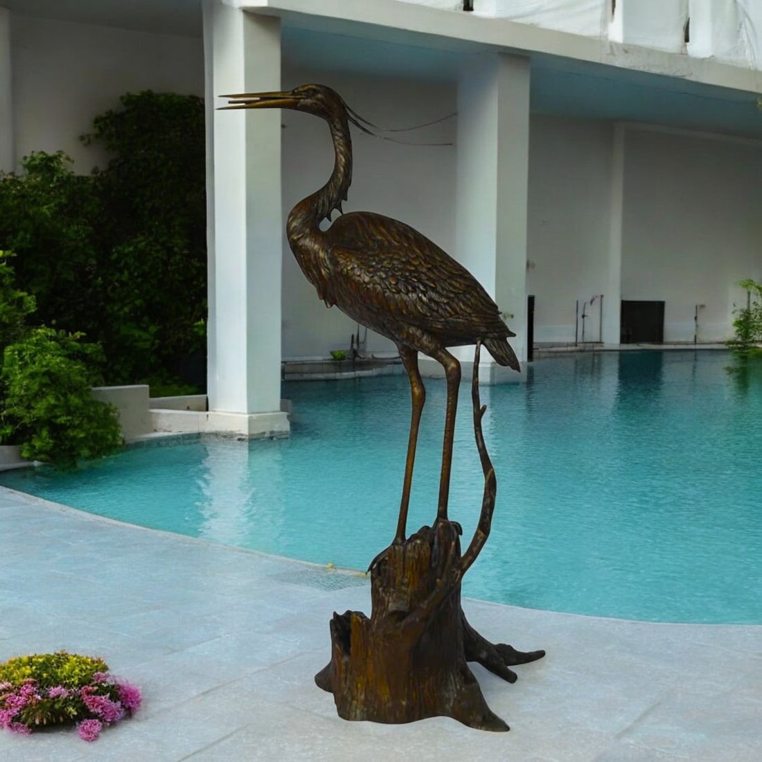 Great blue heron perched bronze statue Fountain - Size: 22"L x 21"W x 49"H. - 2