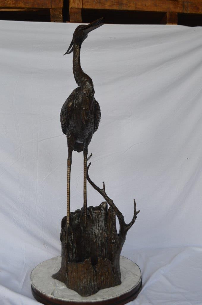 Great blue heron perched bronze statue Fountain - Size: 22"L x 21"W x 49"H. - 4