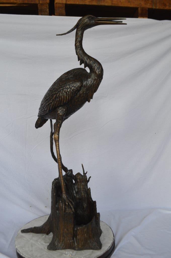 Great blue heron perched bronze statue Fountain - Size: 22"L x 21"W x 49"H. - 5