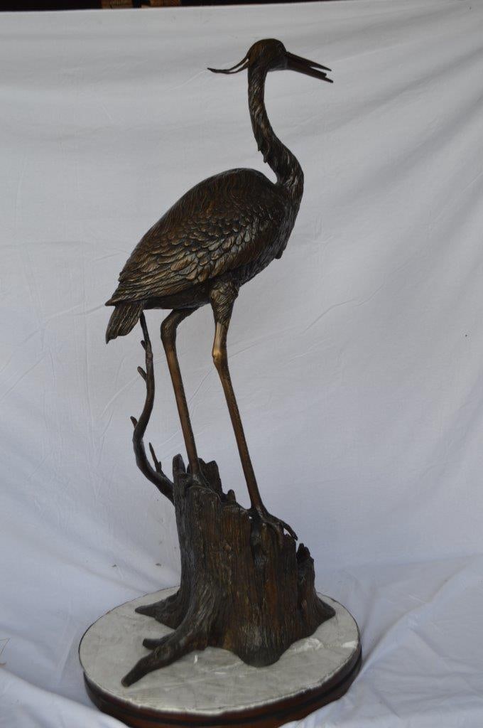 Great blue heron perched bronze statue Fountain - Size: 22"L x 21"W x 49"H. - 6