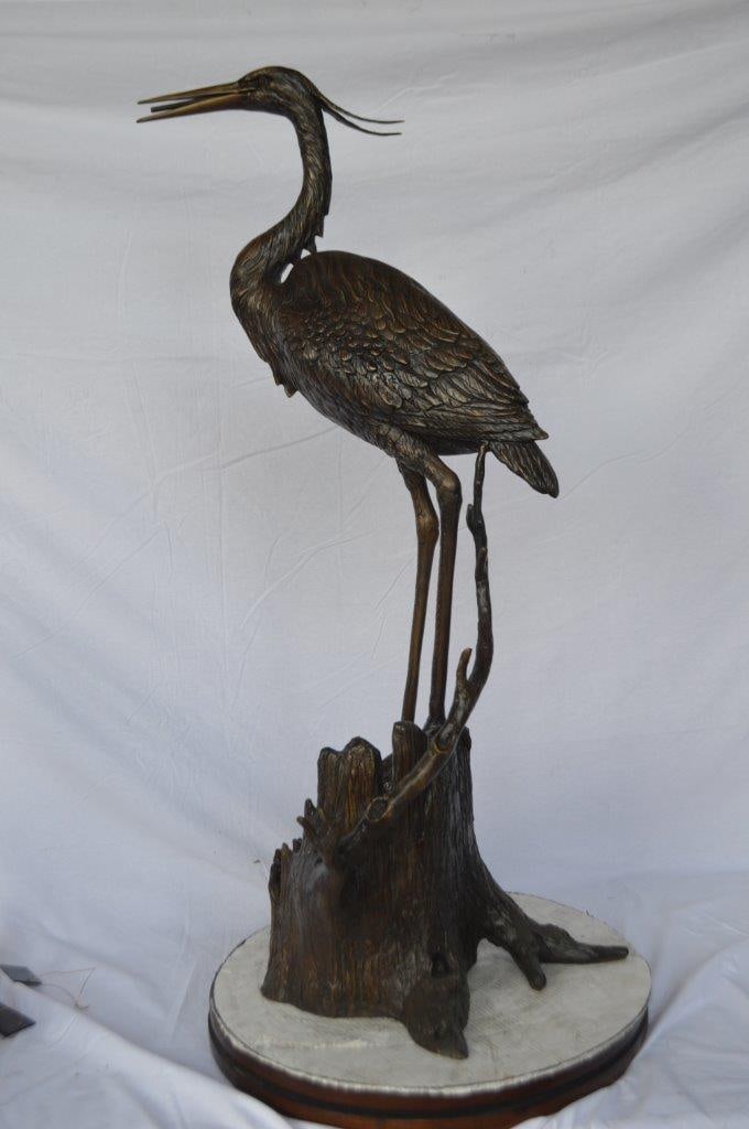 Great blue heron perched bronze statue Fountain - Size: 22"L x 21"W x 49"H. - 9
