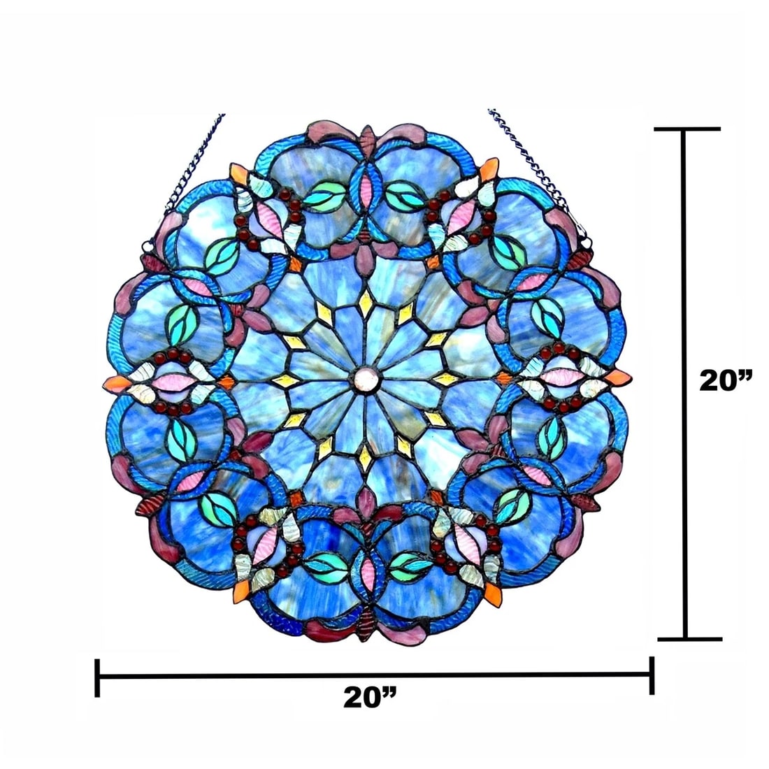 20" Round Stained Glass Window Hanging Panel Suncatcher - 5