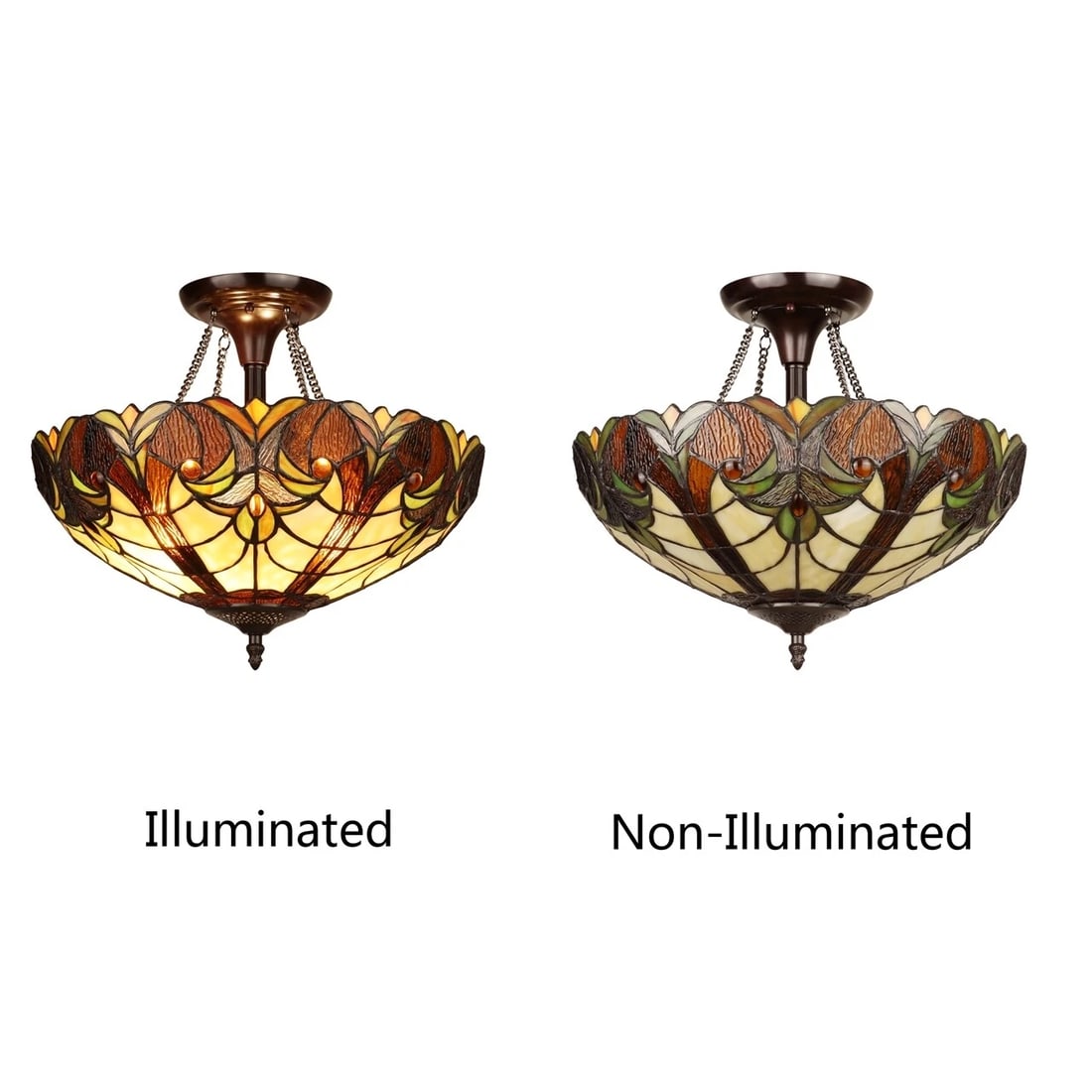 15.75" Stained Glass Semi Flush Ceiling Uplight - 7