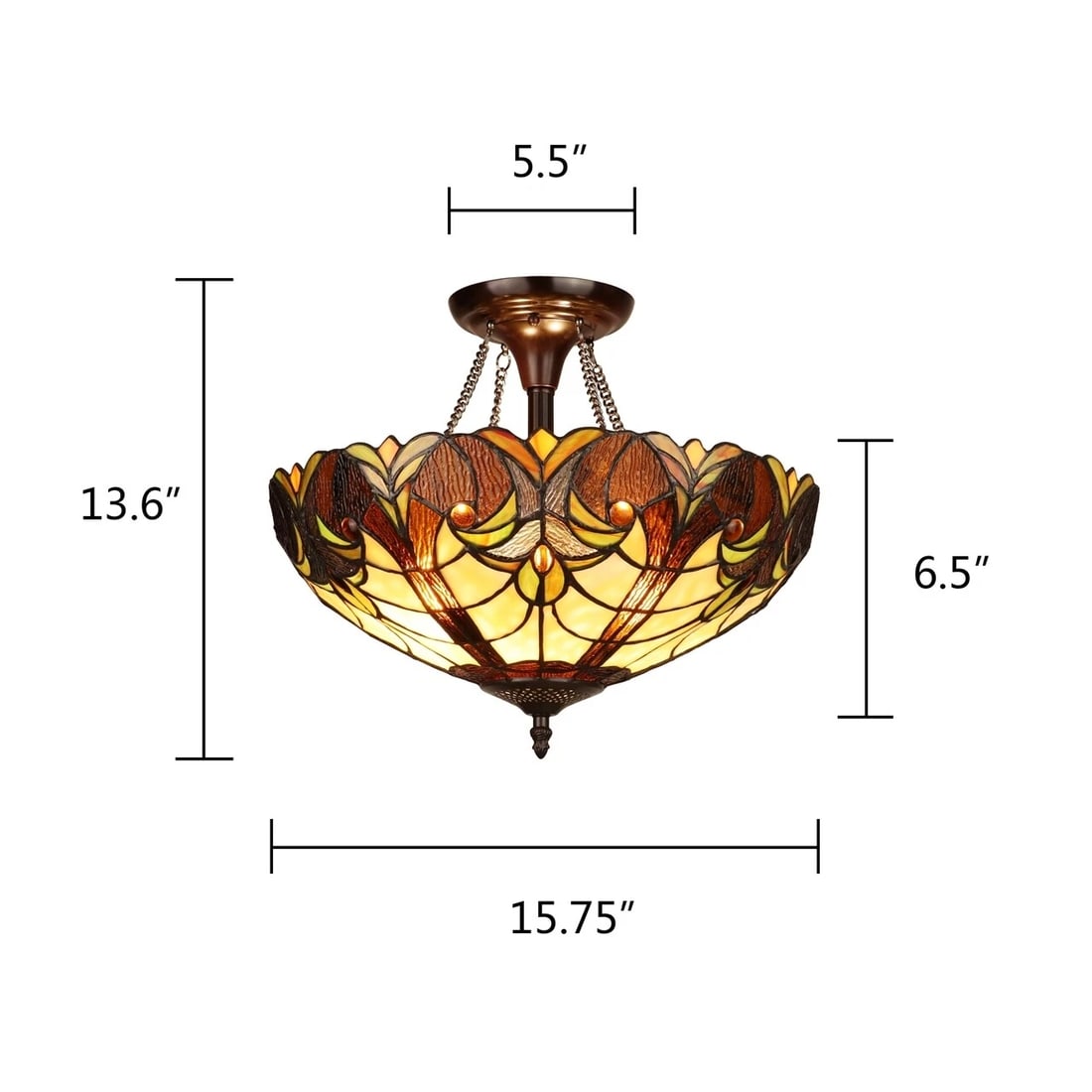 15.75" Stained Glass Semi Flush Ceiling Uplight - 9