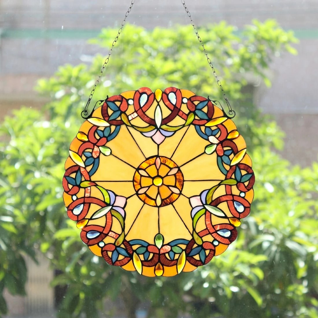 20" Round Stained Glass Window Hanging Panel Suncatcher - 6