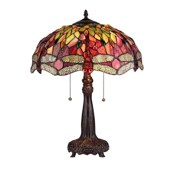21" Stained Glass Dragonfly Table Lamp - 4