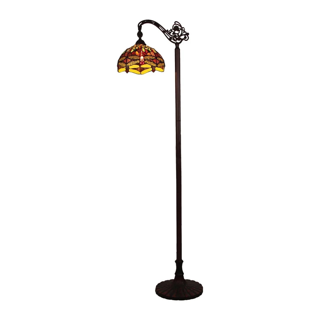 64.37" Stained Glass Dragonfly Floor Reading Lamp: 64.37" Tall 11.81" Wide (1) 100 Watt max E26 Type A Bulb (not included) Wonderful reproduction floor lamp handcrafted in the spirit of the original artisans who brought light to the decorative