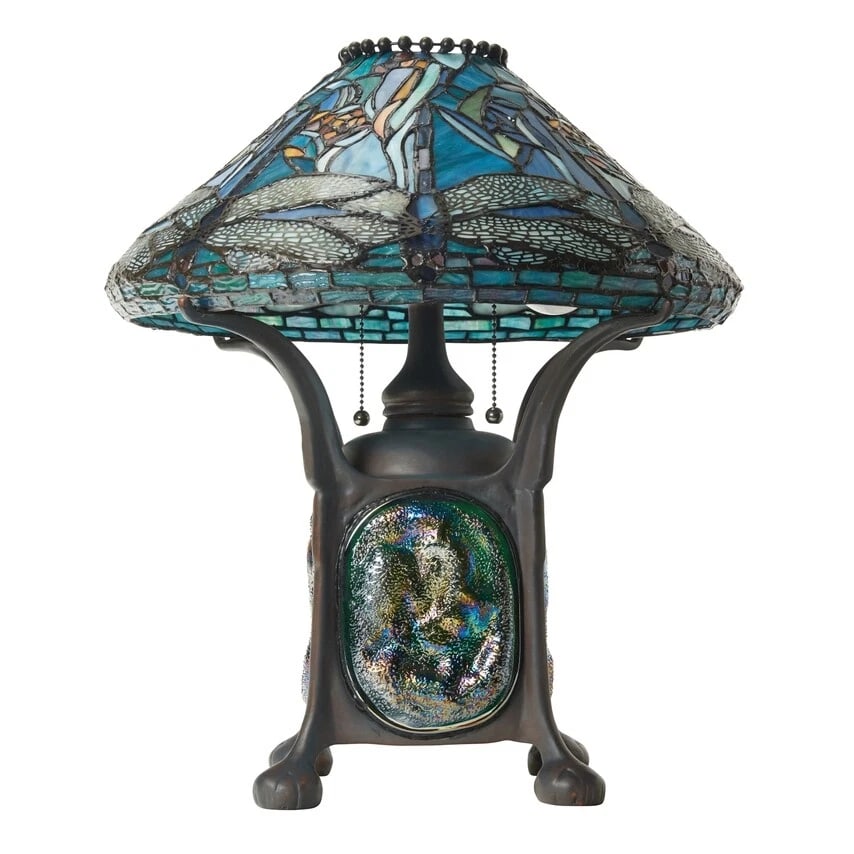 21.5" Blue Stained Glass Dragonfly Turtleback Table Lamp (1 of 14)