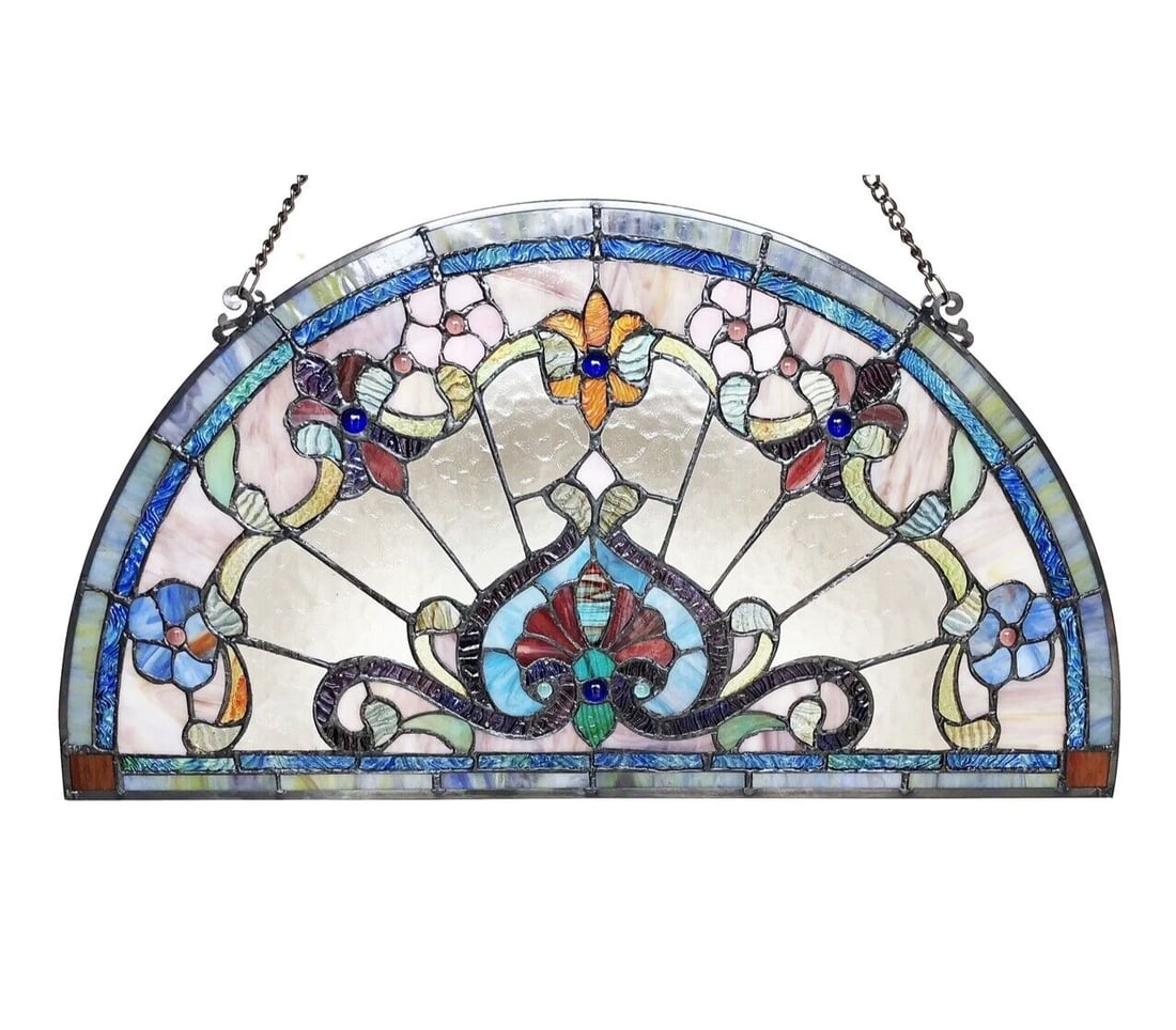 24" Half Circle Stained Glass Window Hanging Panel - 3
