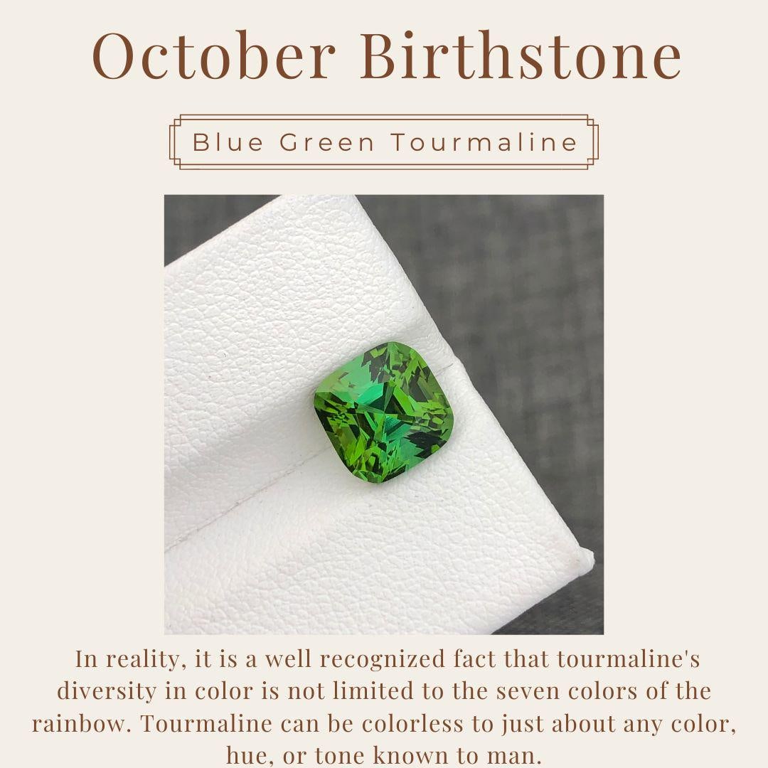 3.51 Carat Green Blue Tourmaline Gemstone: Afghan Cushion Cut - 2