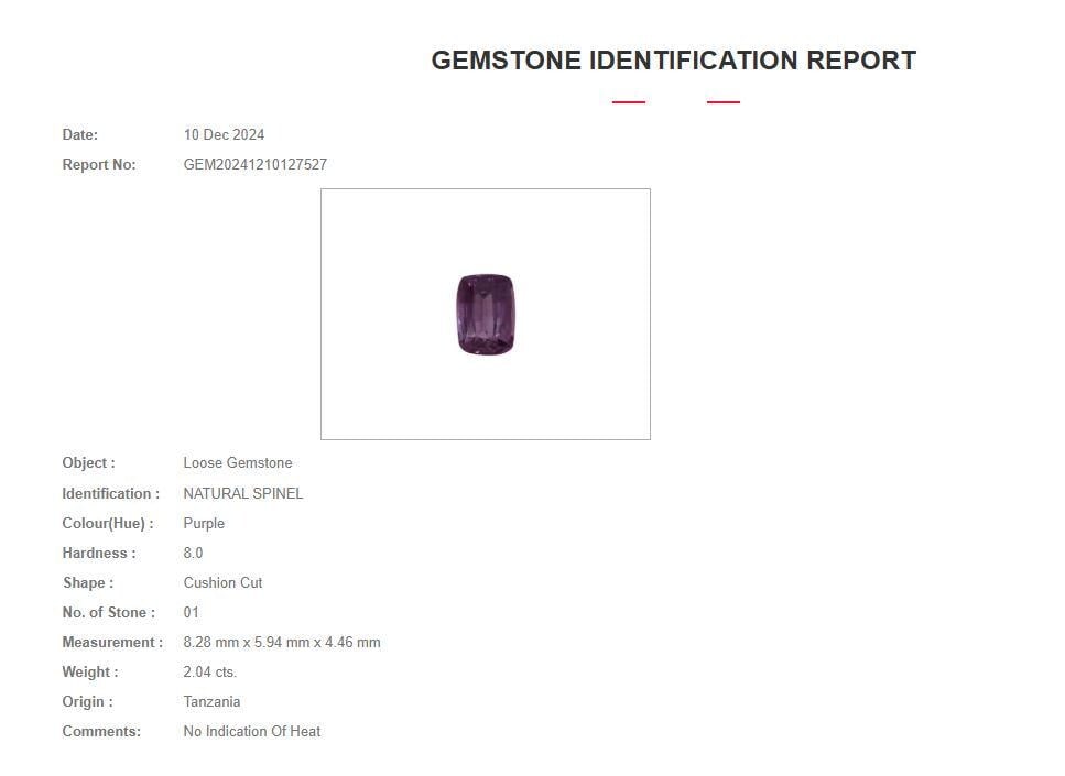 AIG Certified 2.04 Carat Purple Spinel: No Heat Cushion Cut Gemstone - 2
