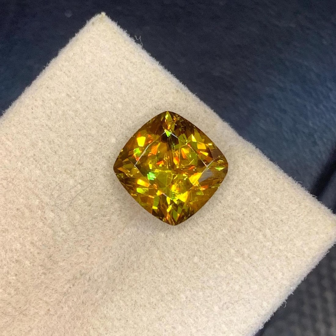 Yellow Green Sphene Gemstone: Cushion Cut, 3.90 Carat - 4