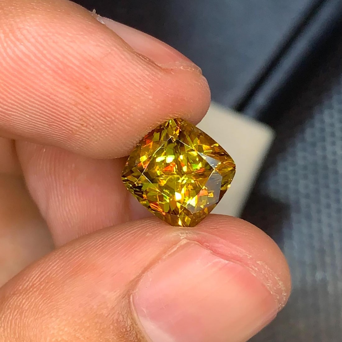 Yellow Green Sphene Gemstone: Cushion Cut, 3.90 Carat - 5