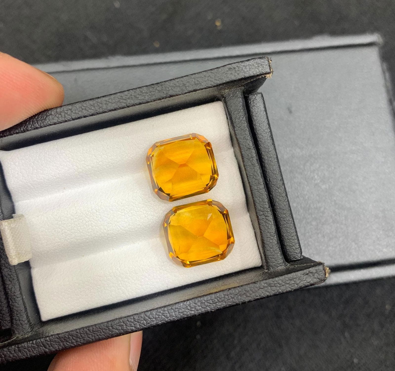 Madeira Citrine Gem Pair: 17.18 ct Orange Cushion Cut Stones - 10