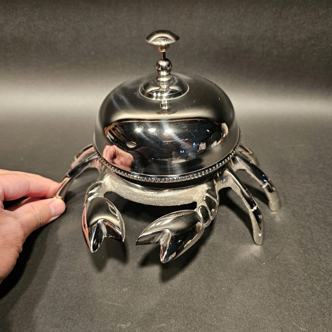Silver Brass Crab Table or Floor Desk Bell - 12