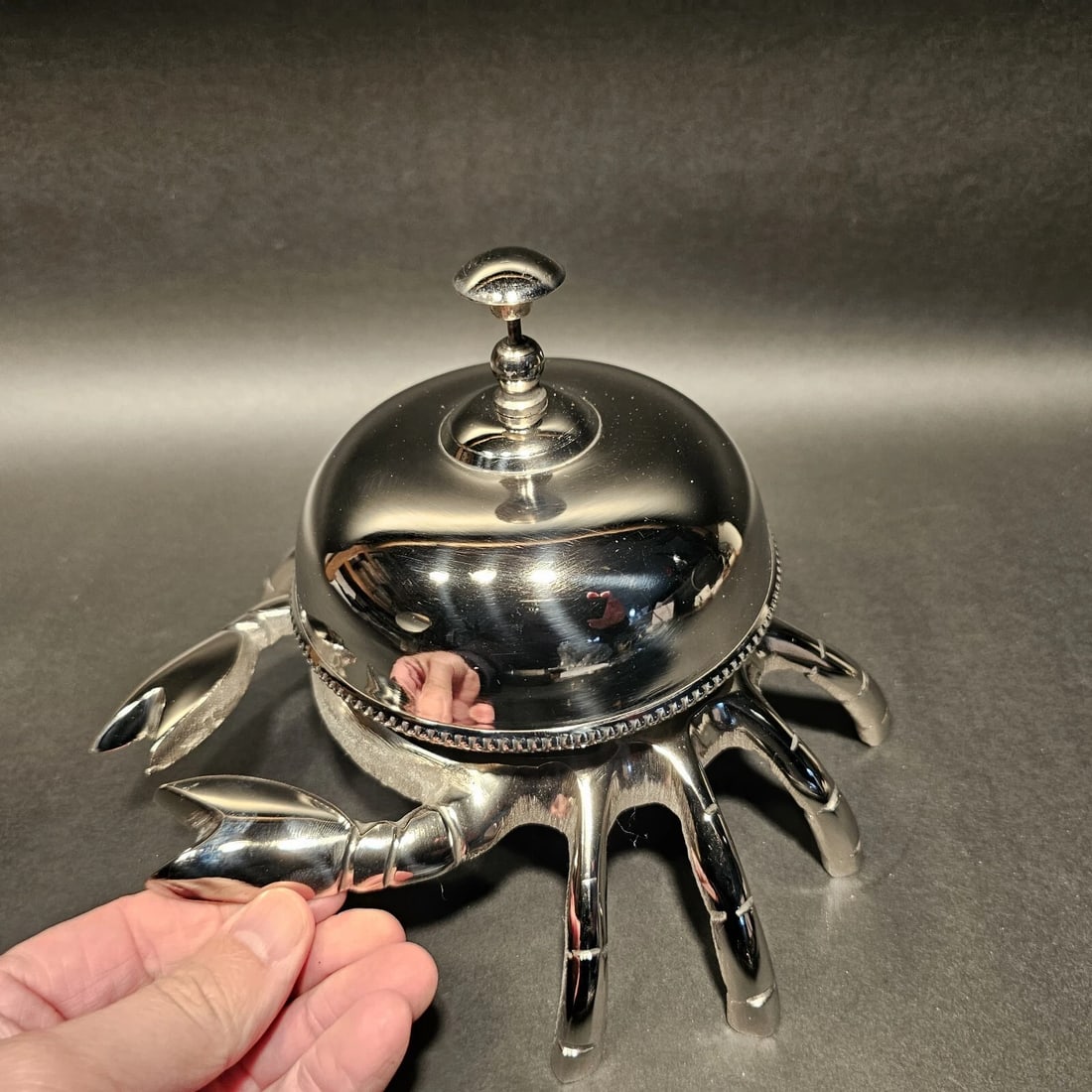 Silver Brass Crab Table or Floor Desk Bell - 9