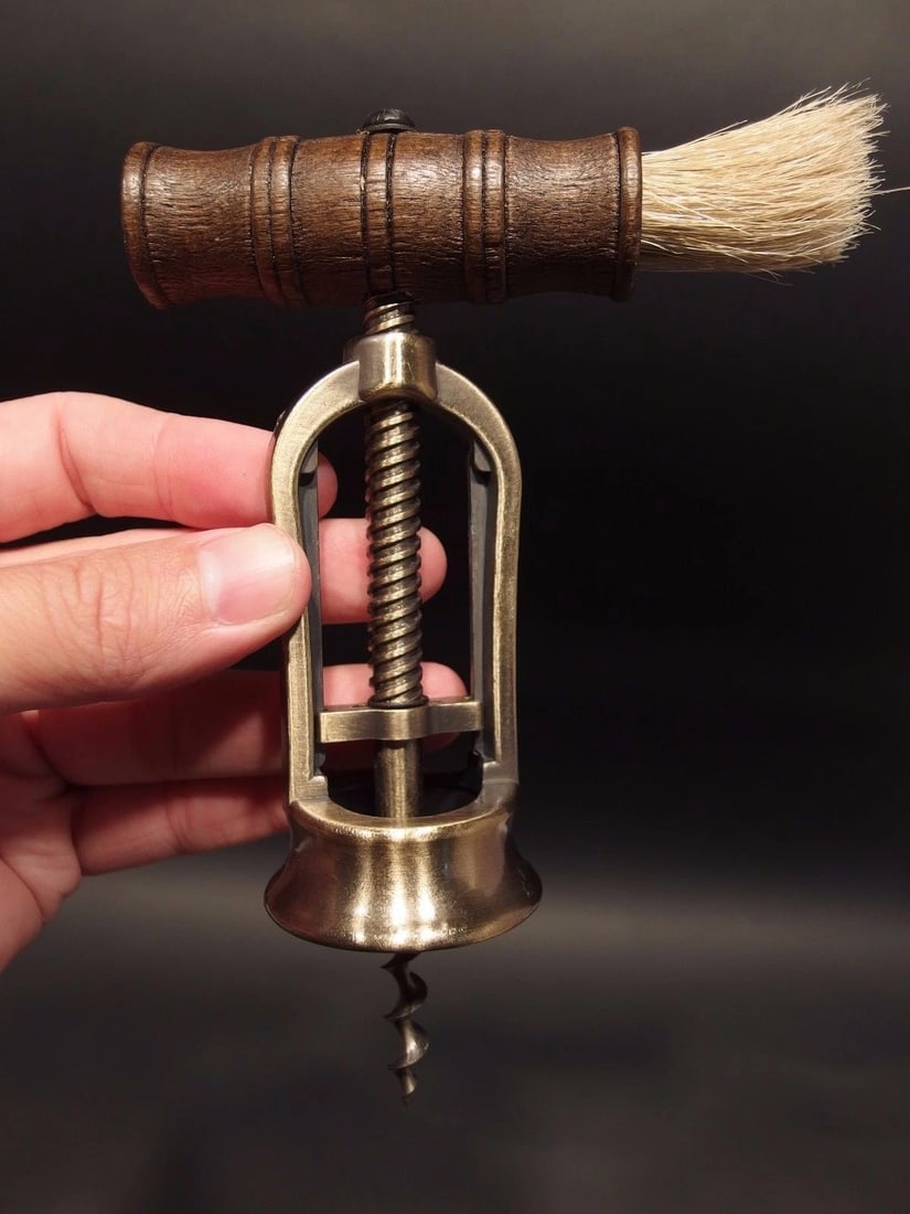 Open Frame Corkscrew w Brush Wine Bottle Opener - 11