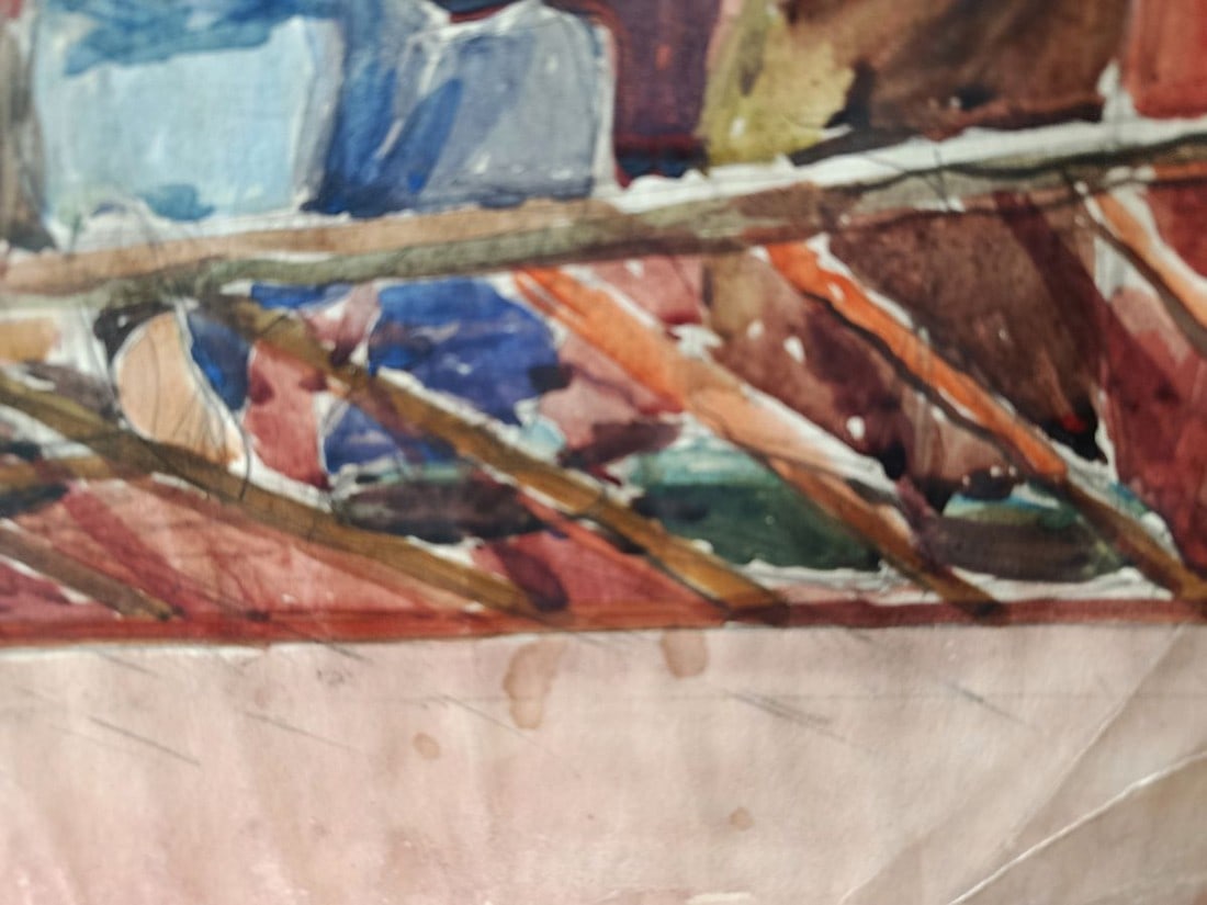 Watercolor painting People at a construction site Unknown artist - 5