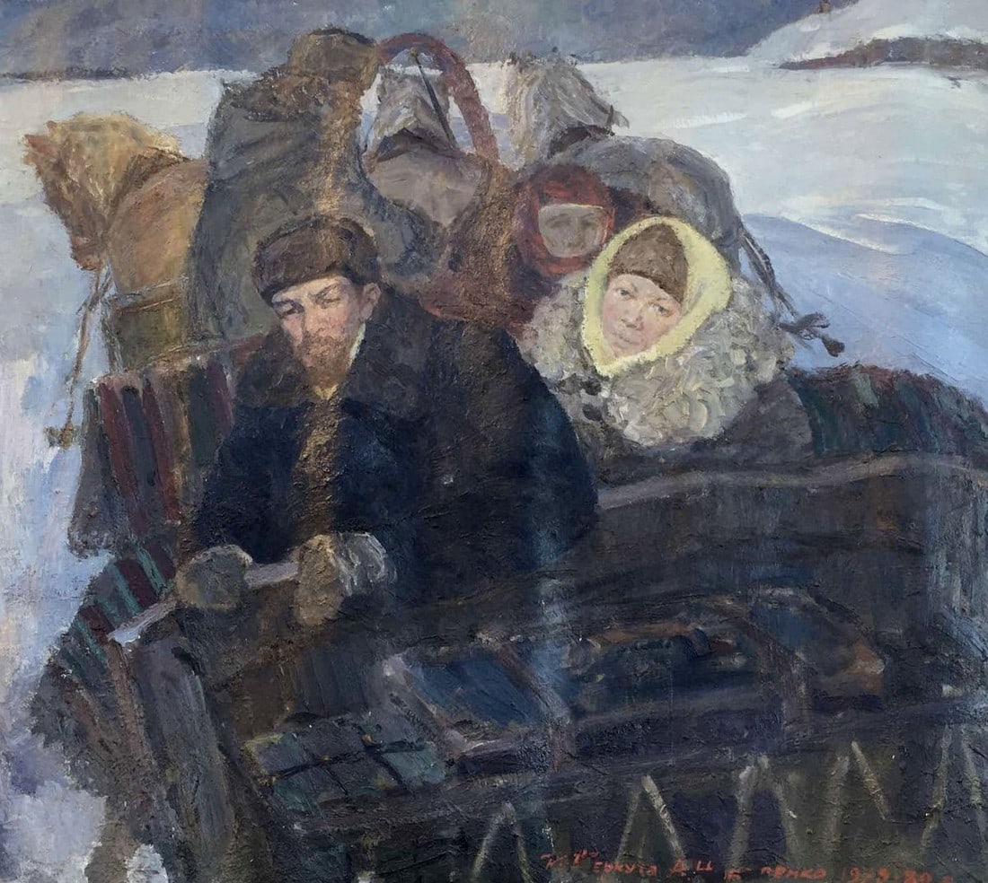 Social realism oil painting Goodbye Shusha Berkuta Kommunar Savelievich Nikolenko Alexander - 2