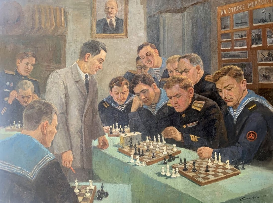 Social realism oil painting Chess tournament Evgeny Ivanovich Danilevsky (1 of 11)
