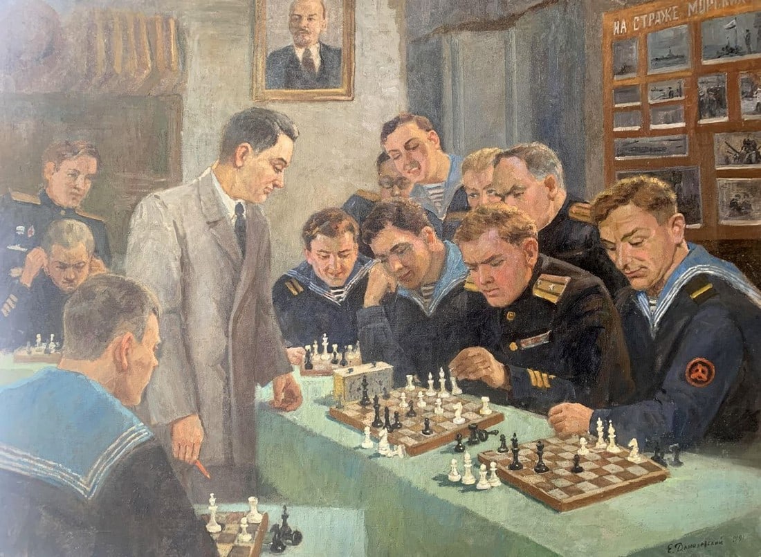 Social realism oil painting Chess tournament Evgeny Ivanovich Danilevsky - 2