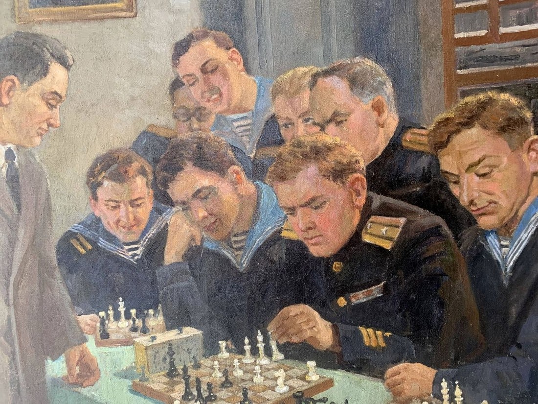 Social realism oil painting Chess tournament Evgeny Ivanovich Danilevsky - 4