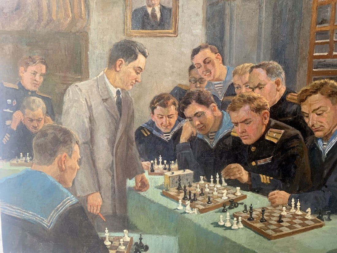 Social realism oil painting Chess tournament Evgeny Ivanovich Danilevsky - 9